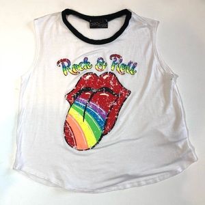 Rock & Roll Cropped Muscle Tee White Chic 2 Chic